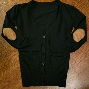 Small Black cardigan with camel elbow patches